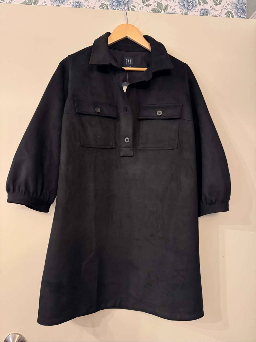 GAP Black Mini Shirt Dress with Button Pockets
